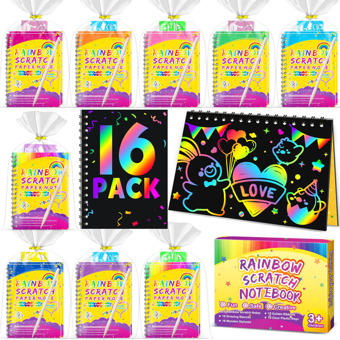 16 Pack Scratch Rainbow Art Crafts Notebook