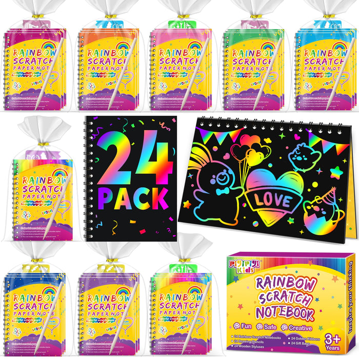 24 Pack Scratch Rainbow Art Crafts Notebook
