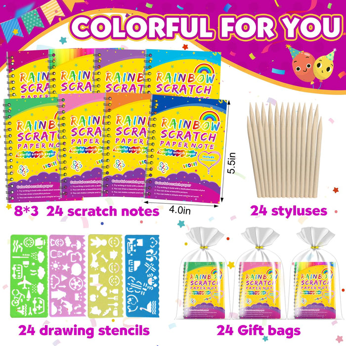 24 Pack Scratch Rainbow Art Crafts Notebook