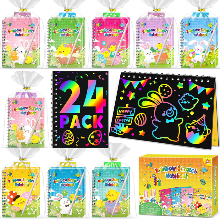 24 Pack Scratch Rainbow Art Crafts Notebook（Easter）